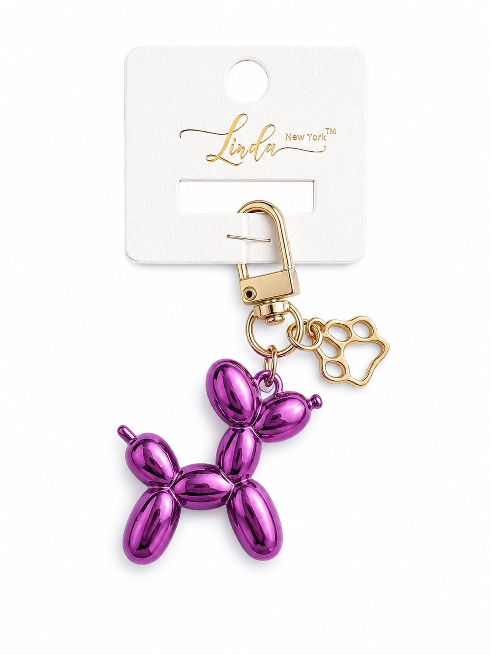 Kawaii Purple Balloon Dog Keychain Bag Charm Gold Paw Charm Cute Gift NWT